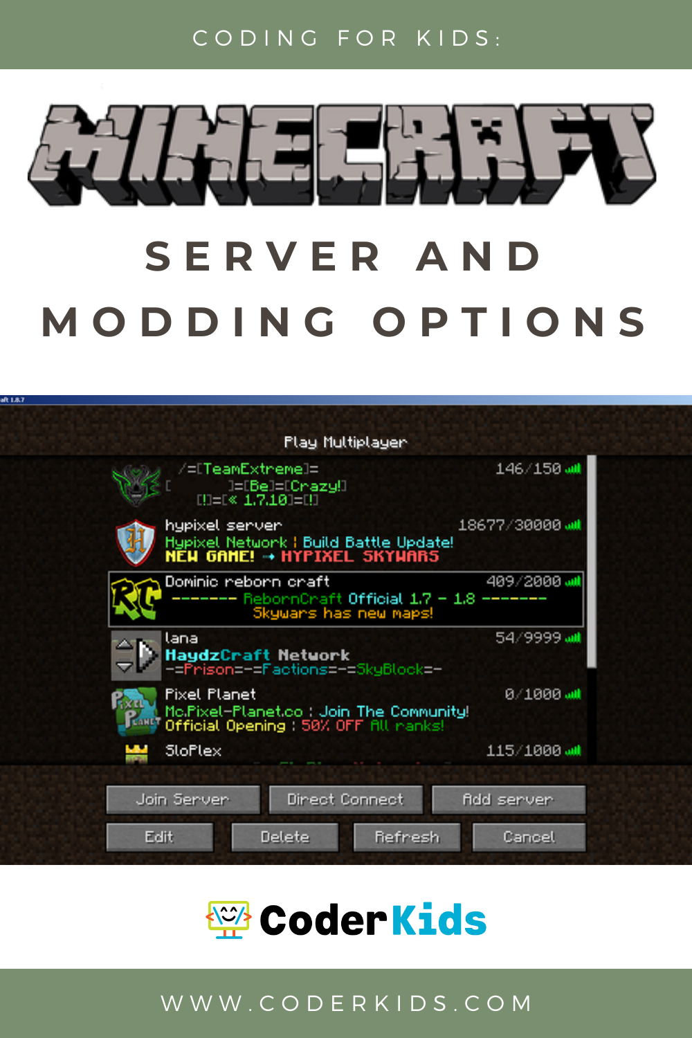 Minecraft Server And Modding Options Coder Kids