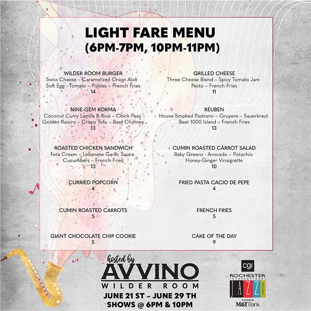 Loved creating the watercolor Jazz Fest beauties for @avvino and @thewilderroom . Stop by for Dinner & Music 🎵
#roc #rochesterinternationaljazzfest #rijf #watercolor #jazz #instruments #menus #graphics #gold #pink #music #dinner