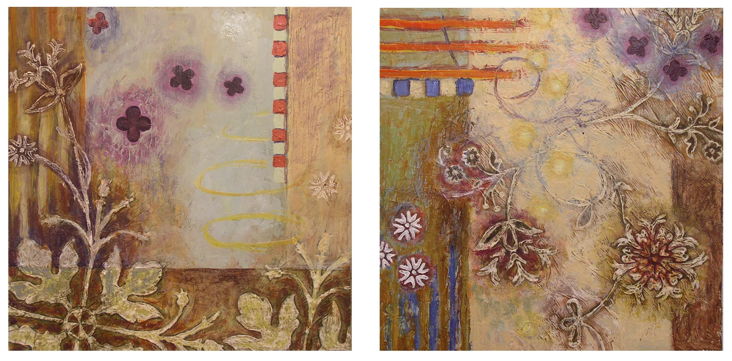 "Summer Dusk", "Autumn Days", acrylic on panel, 16" x 16" each, $850 each