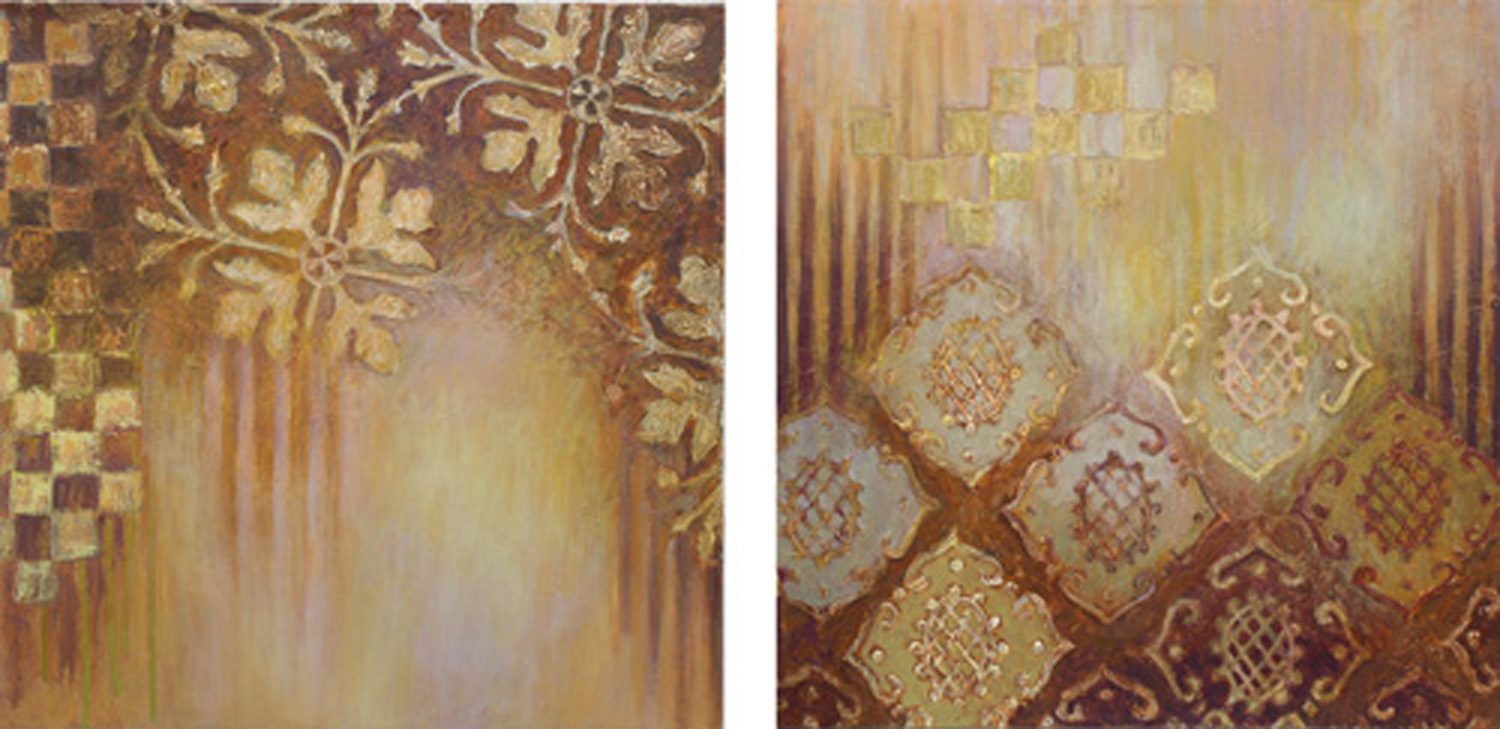 "Manifesting Tiles #1 & #2, acrylic on canvas, 26" x 26", $2,400. each