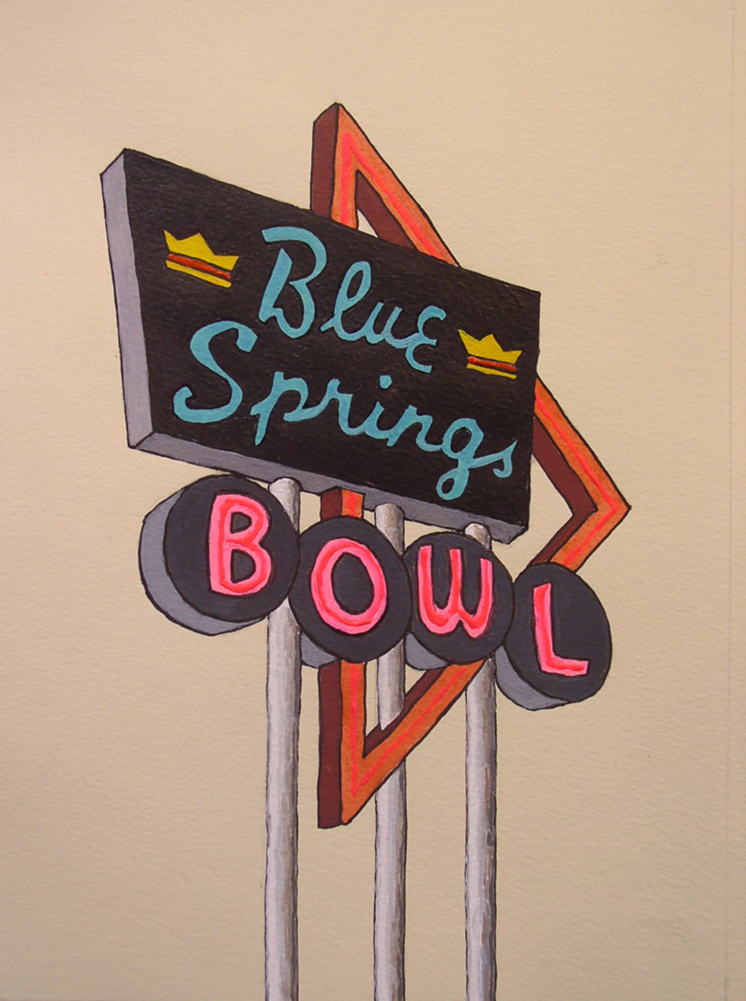 Blue Springs Bowl, acrylic on paper, 16" x 12" framed, SOLD