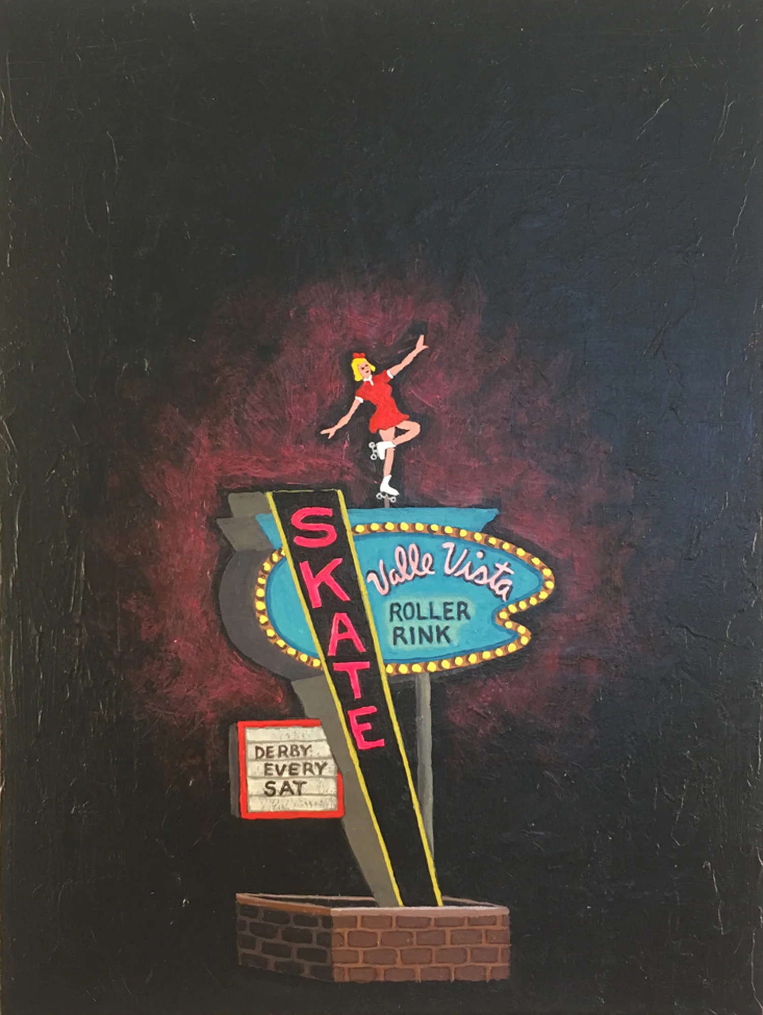 Neon Valle Vista Skate, acrylic on panel, 16" x 12", $600.