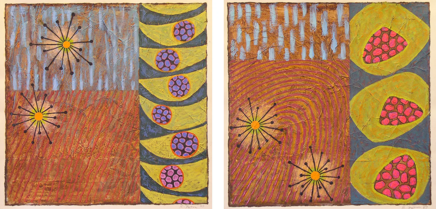Jigger #1 & #2, acrylic on paper, 18" x 18" each, $1,000. each