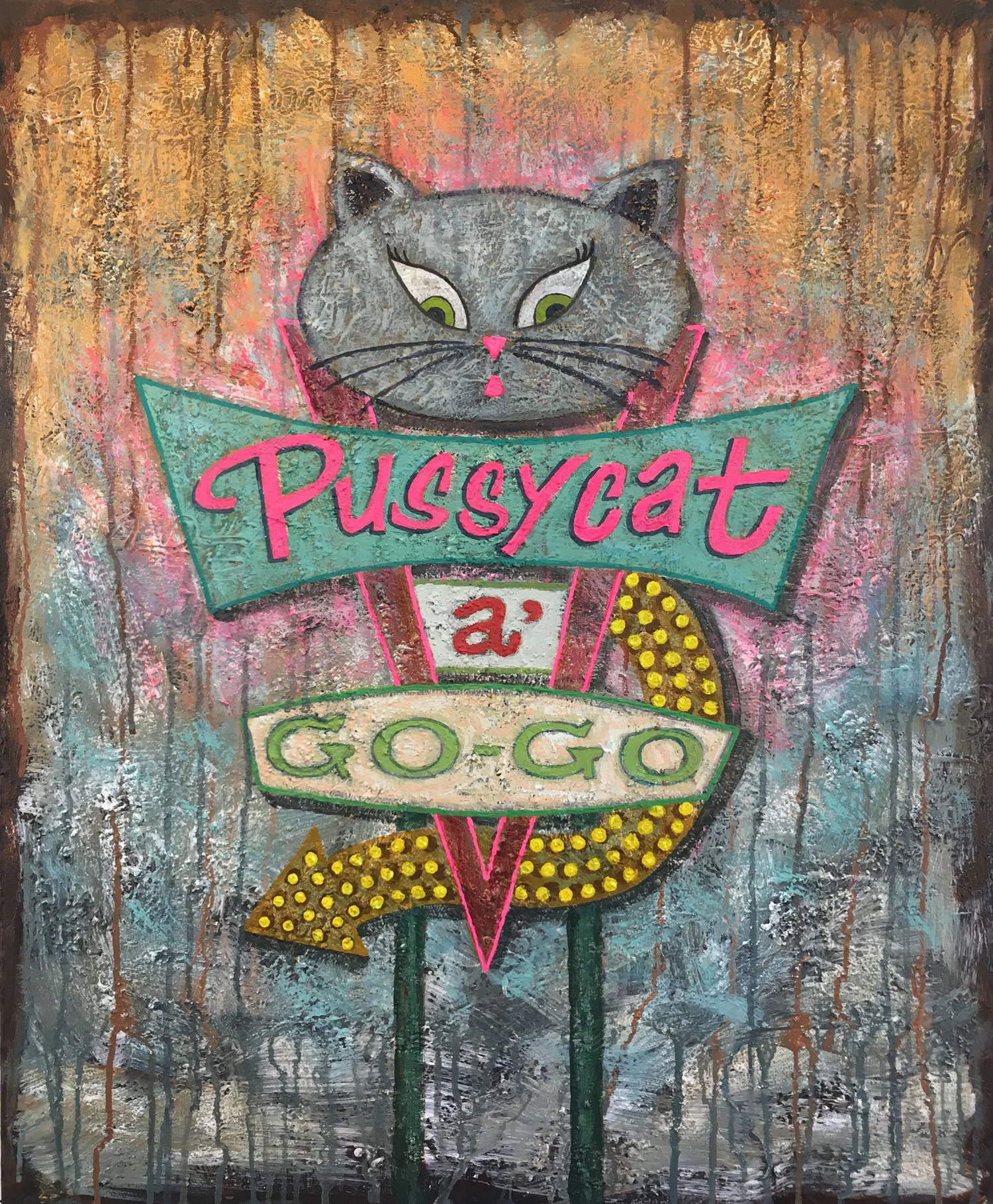 Pussycat, acrylic on canvas, 34" x 28", $3,600.
