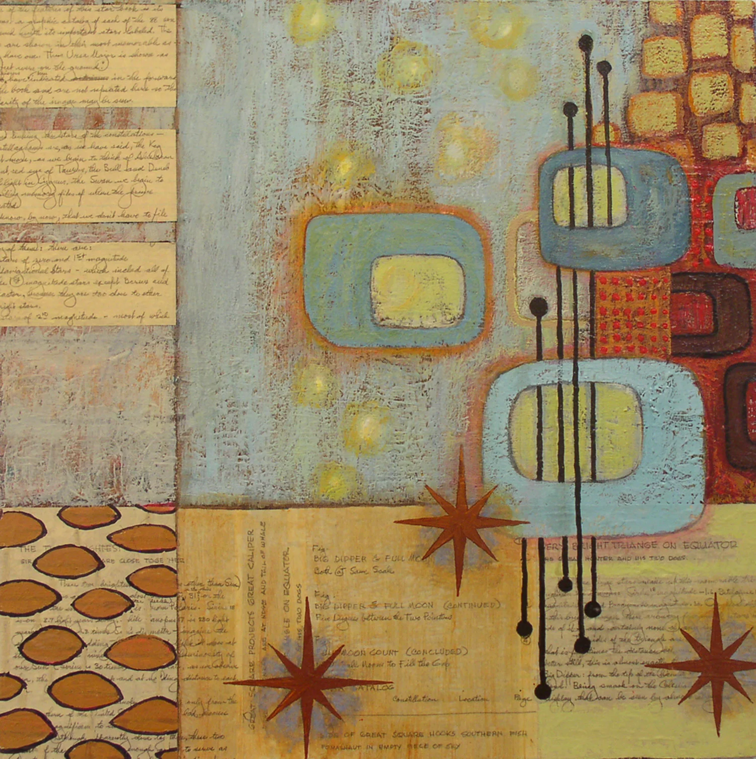 “Orbit City Sparkle”, mixed media on canvas, 26” x 26” SOLD to a collector in Beverly, MA