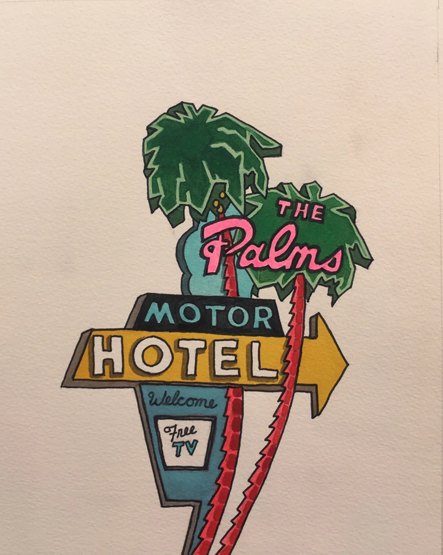 “The Palms”, watercolor on paper, framed 16” x 12” SOLD to a collector in CA