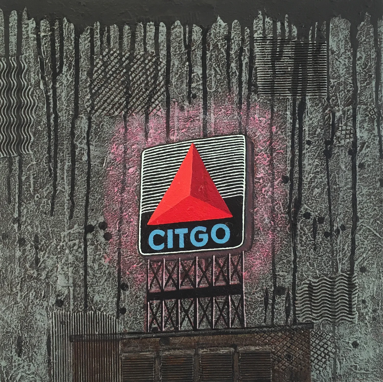 Citgo, mixed media on canvas, 20" x 20", $950.