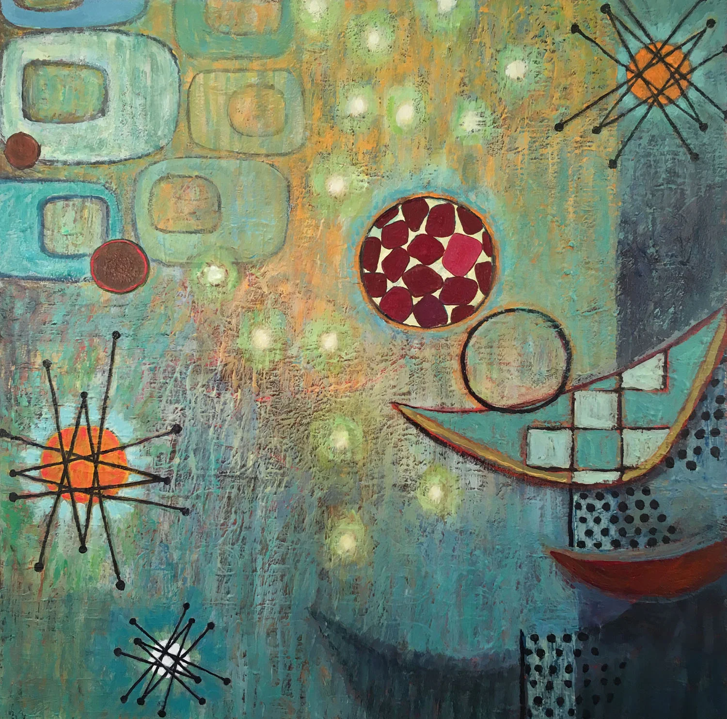 “Mid-Century Sky”, acrylic on canvas, 26” x 26” SOLD to a collector in Boston, MA