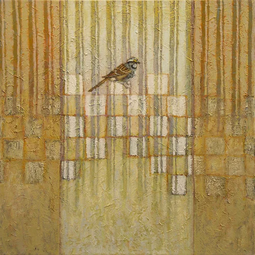 “Winter White Sparrow” acrylic on canvas, 34” x 34” SOLD to a collector in Hingham , MA