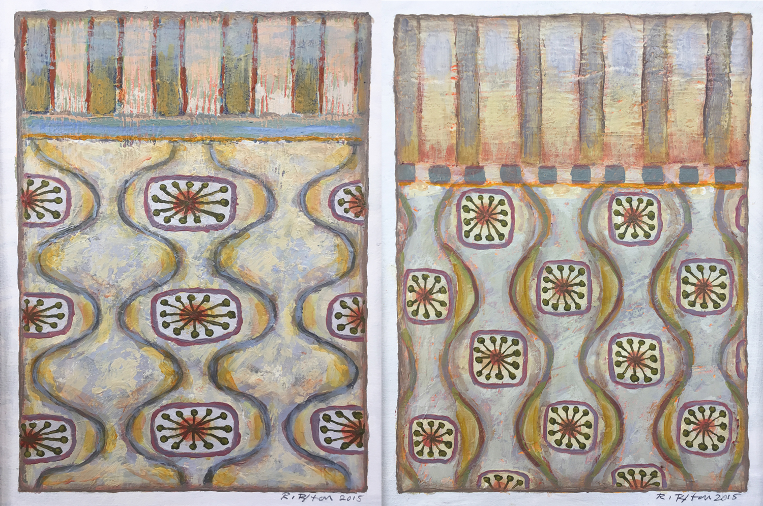 Sterling Cooper #12 & #14, acrylic on paper, 12.5" x 9" image size, 20" x 16" matted size, $400.each