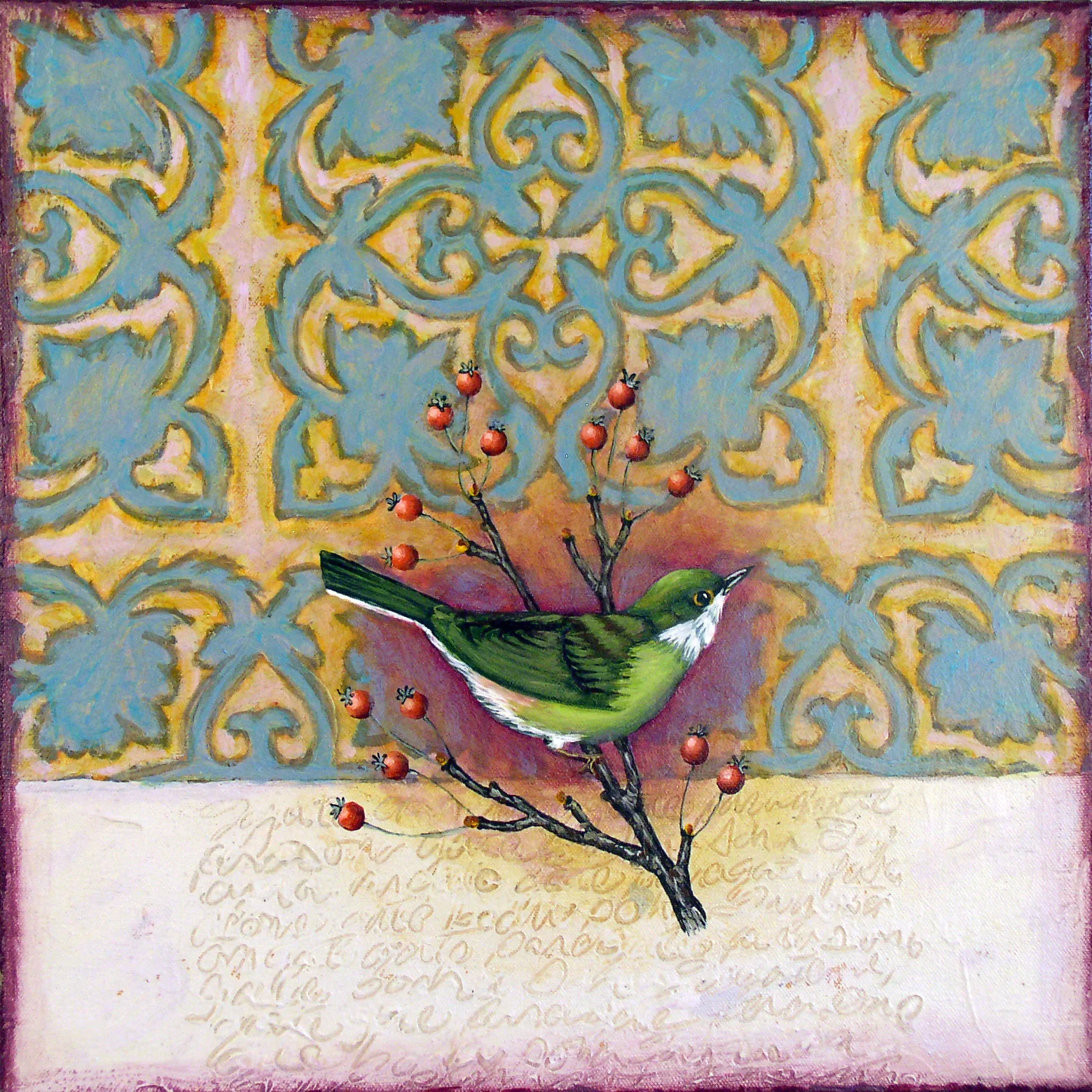 Jeffers Lane Bird, acrylic on canvas, 14" x 14", $600.