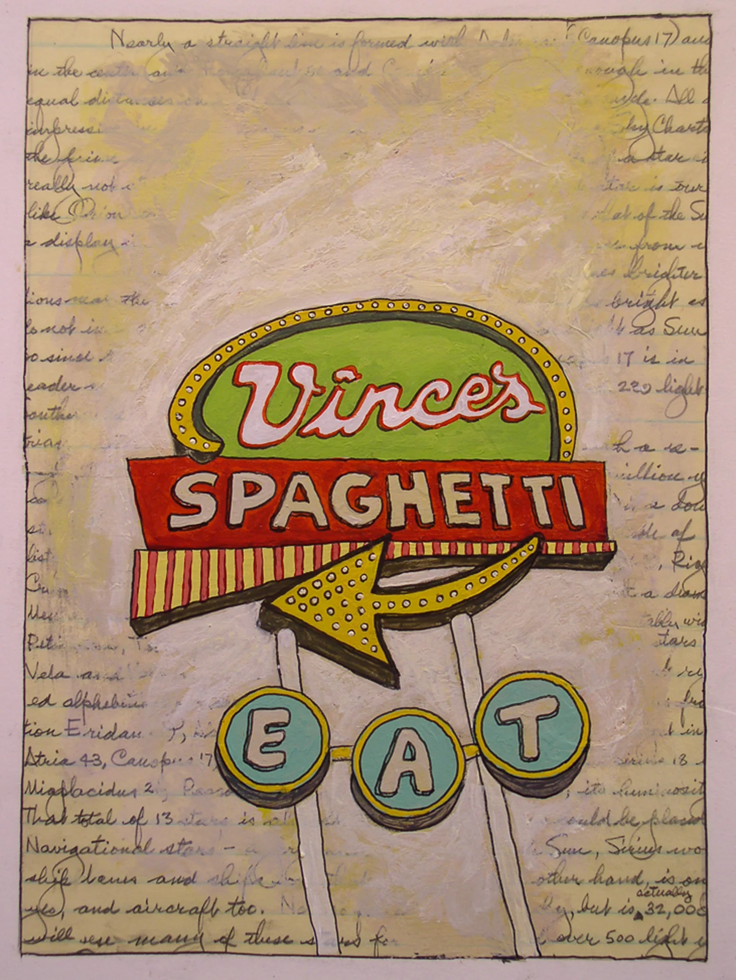 Vince’s Spaghetti, mixed media on paper, 20” x 16” SOLD to a collector in West Roxbury, MA
