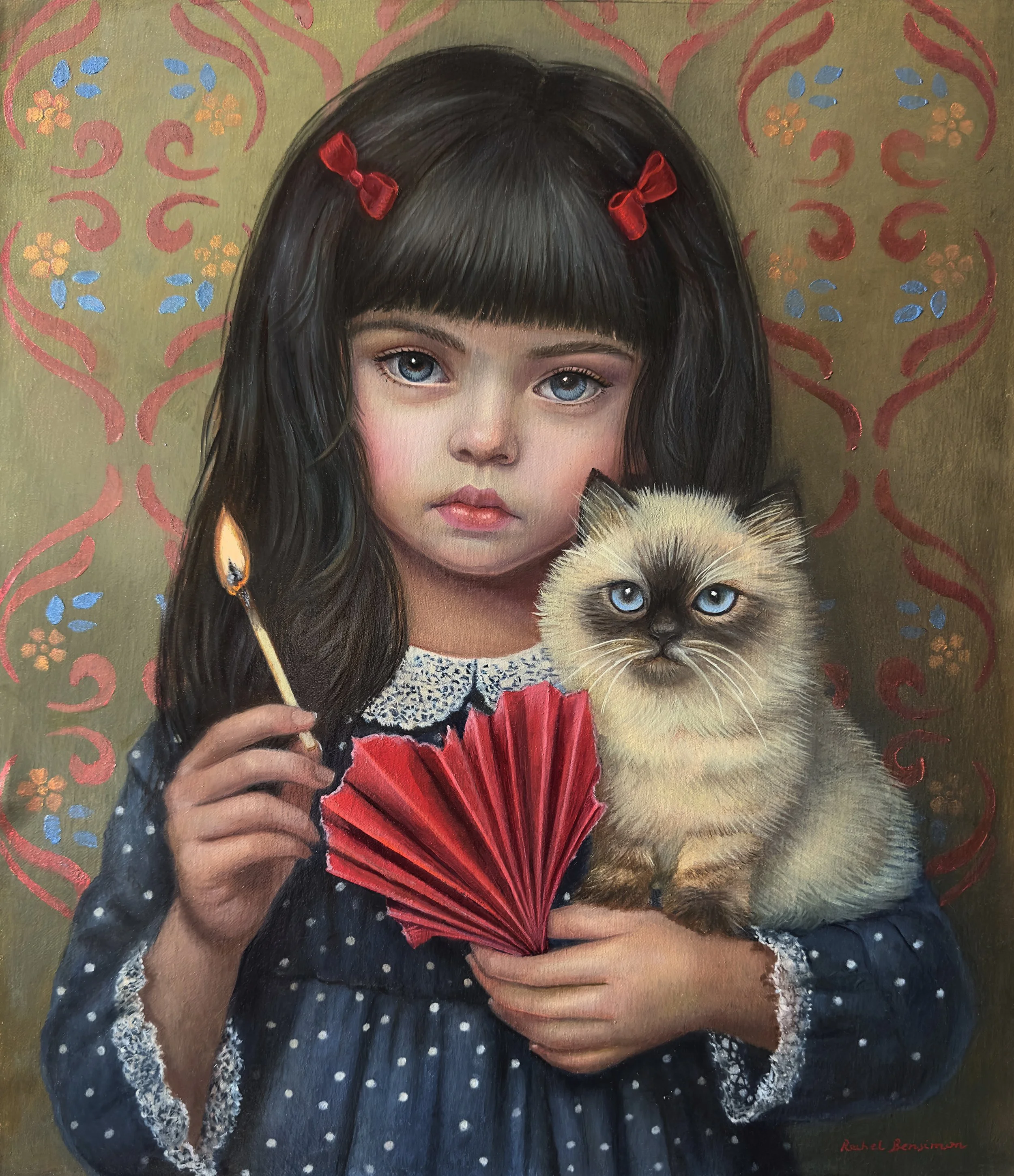 She Who Folds, She Who Burns, 15.5 x 18, oil on linen, mounted on panel, 2025
