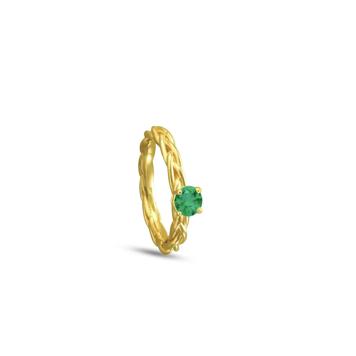 Handwoven emerald ring in 18k yellow gold