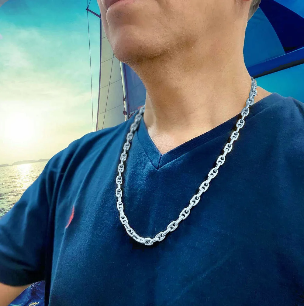 Heavy Anchor Chain Necklace Gold Medium Men's Nautical Gold