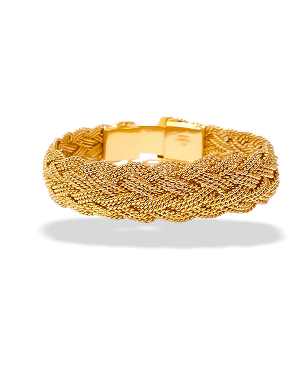 18K Woven Gold Mid-Century Modern Bracelet with Ball Finials | Chairish