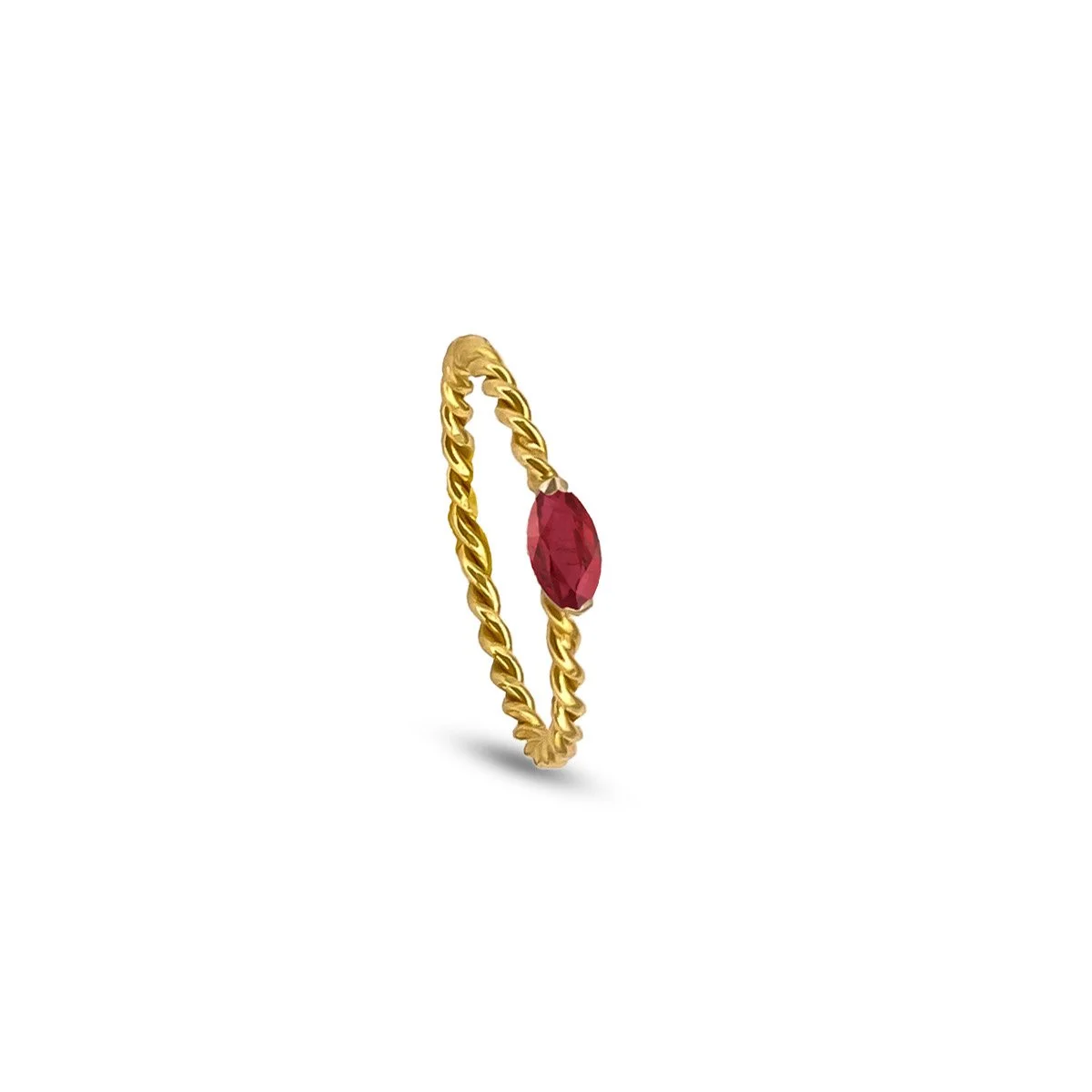 Ruby and 14k solid gold ring handmade with nautical rope design