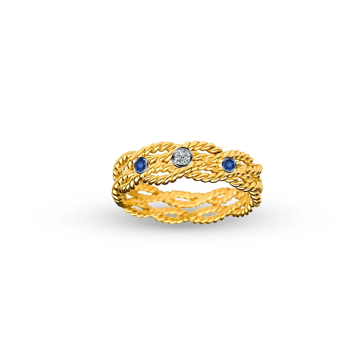 Gold rope and sapphire rings