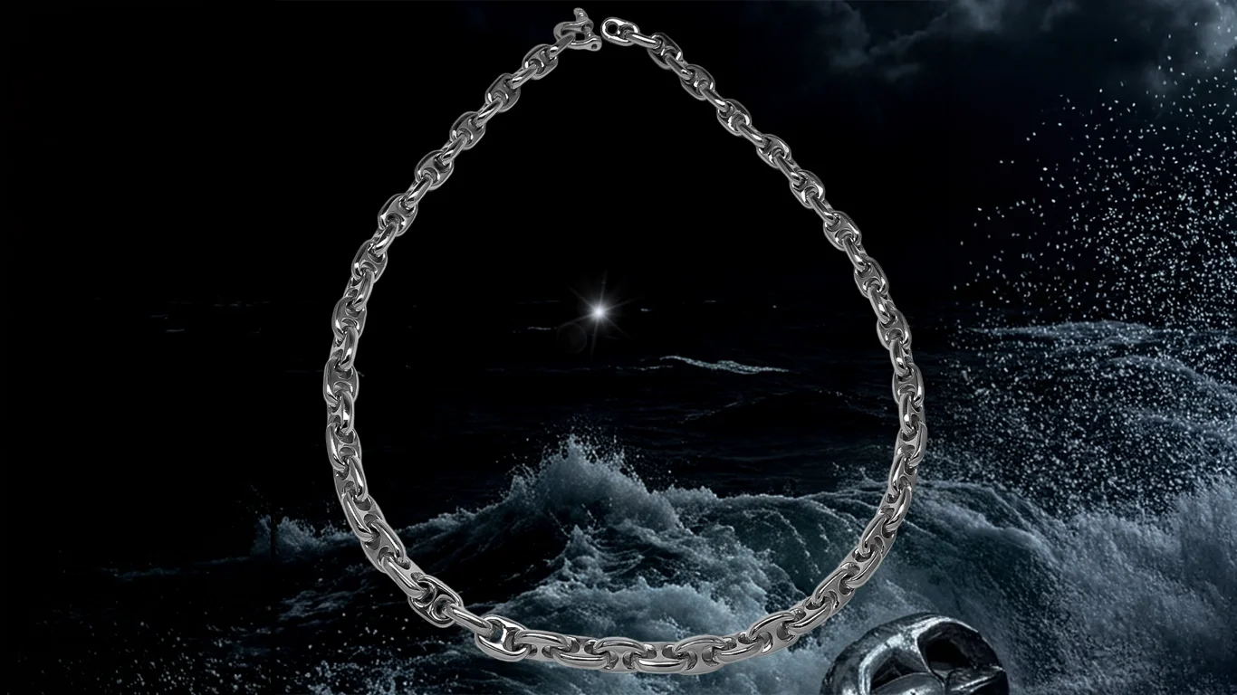A silver anchor chain necklace from Aumaris nautical jewelry