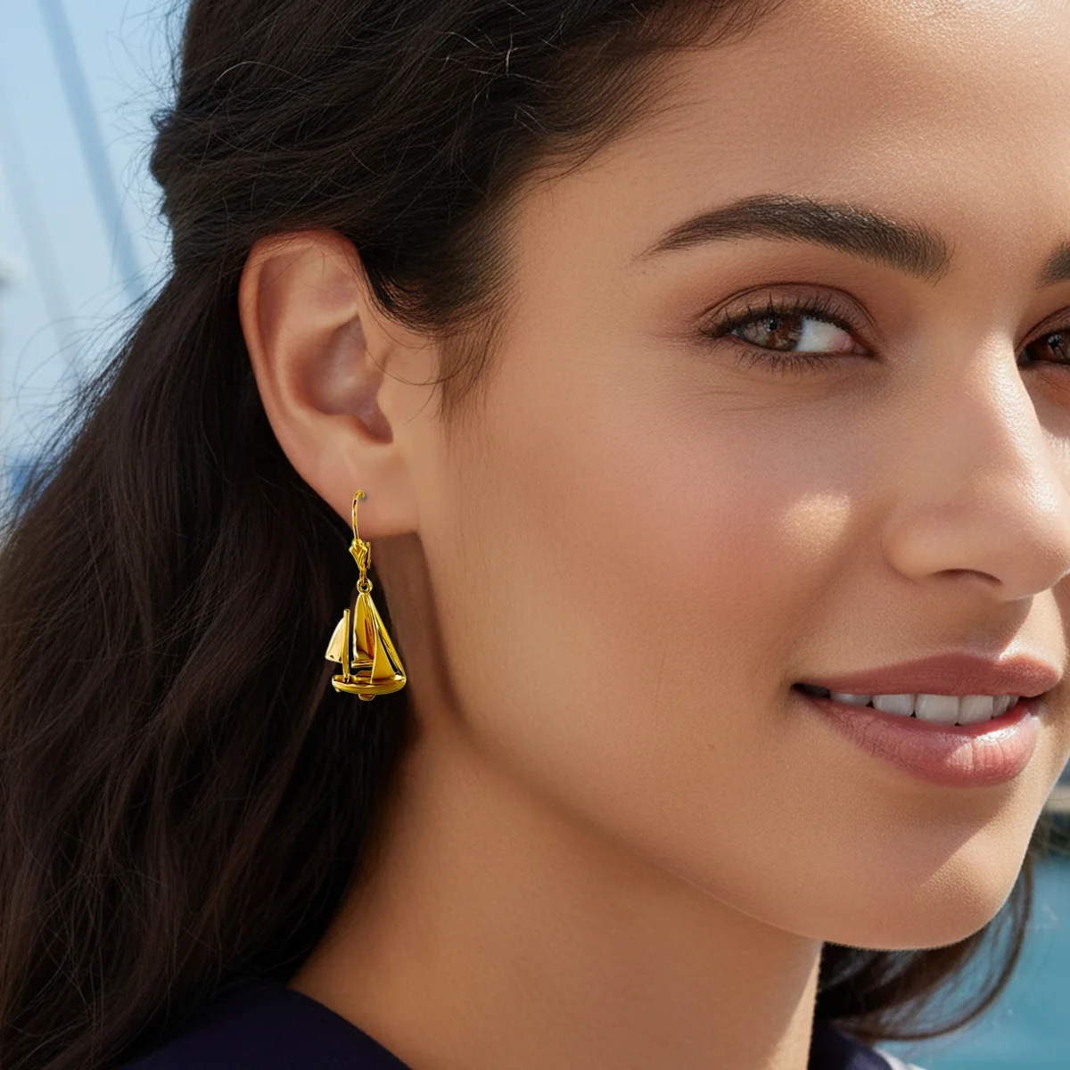 18K Gold Sailboat Earrings - Nautical Gold Earrings