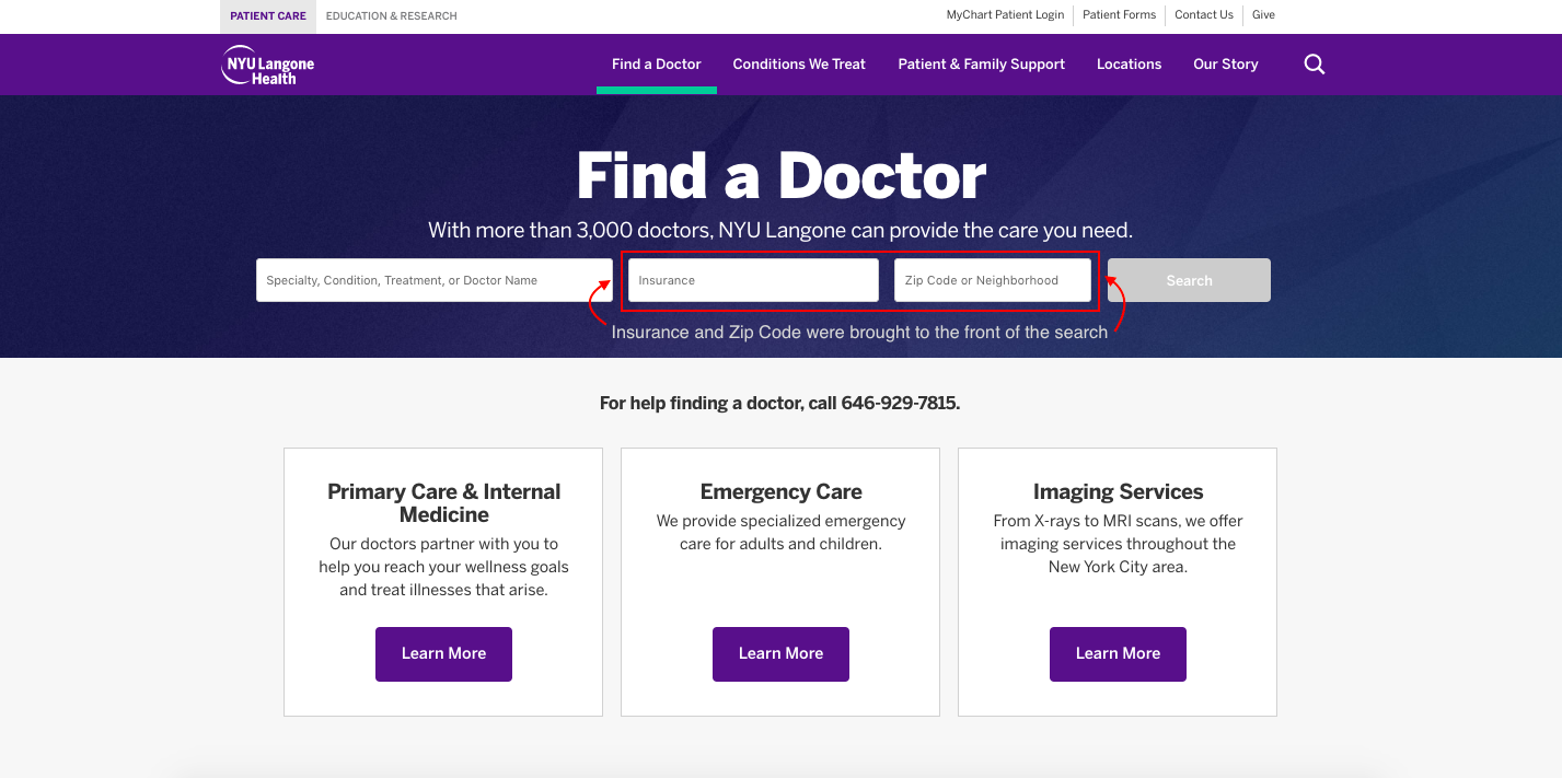 Find A Doctor landing page