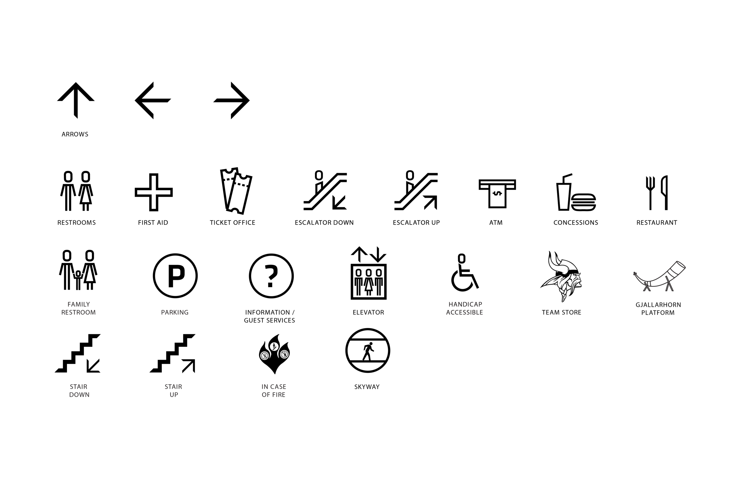 Custom iconography that mimics the angular walls of the interior architecture also features a whimsical viking & gjallarhorn.