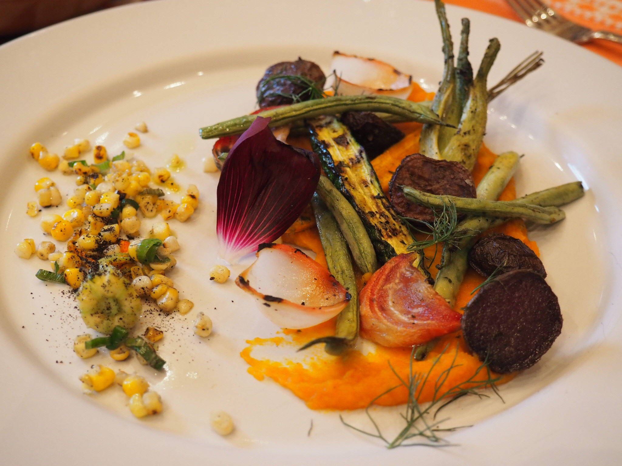 The main event, all plant-based (maybe you recognize the beets?). Photo by Jackie Bryant.