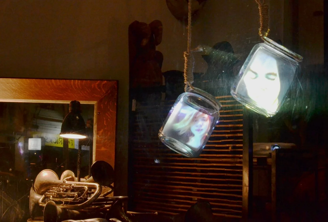 Young Blood, by Arika Waulu, hangs in a shop window at the 2014 Gertrude Street Projection Festival.