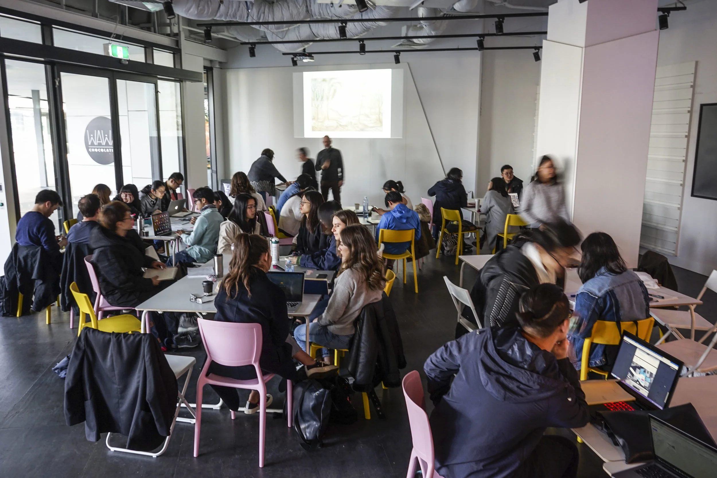 Students tackle Victoria Harbour in The Exchange at Knowledge Market.