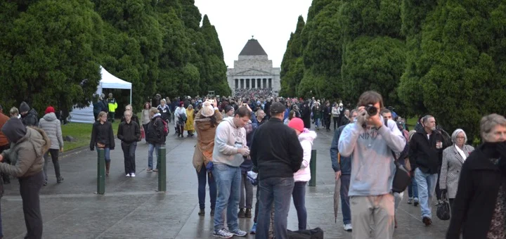 The crowd disperses at the end of the Dawn Service at the Shrine of Remembrance, Melbourne, 2015.