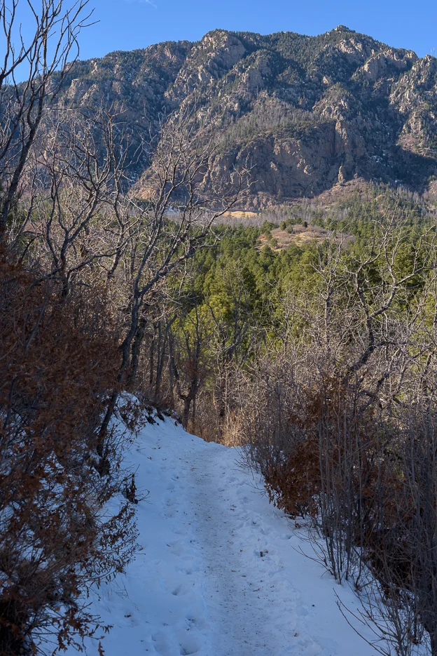 Shadows keep the snow on the trail