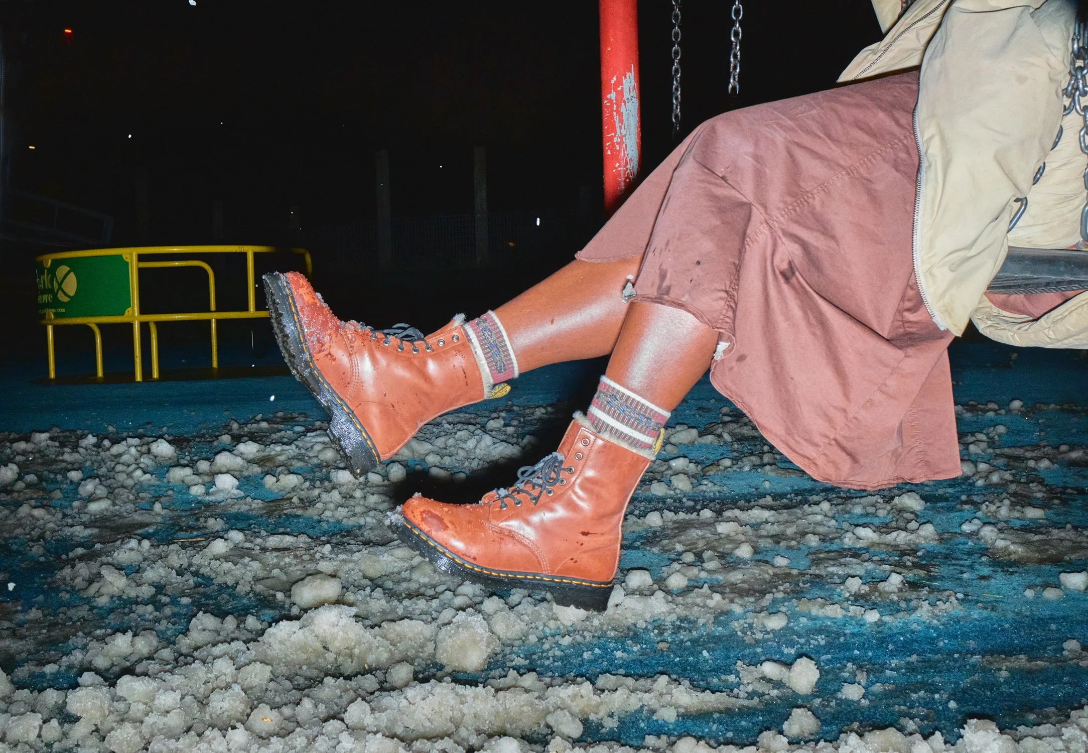 Dr. Martens leather boots photographed in snow for the Reclaim Winter global campaign.