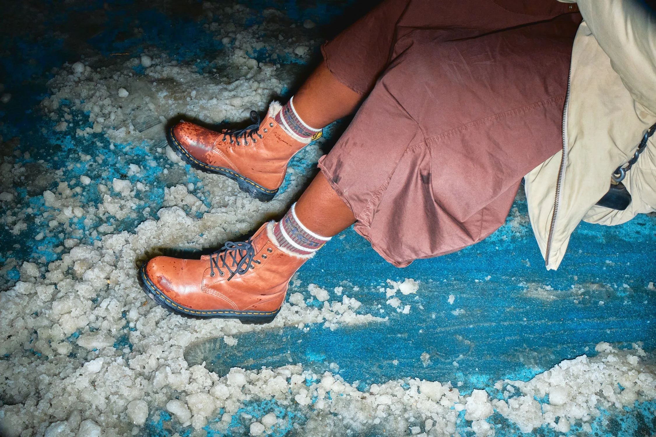 Dr. Martens leather boots photographed in snow for the Reclaim Winter global campaign.