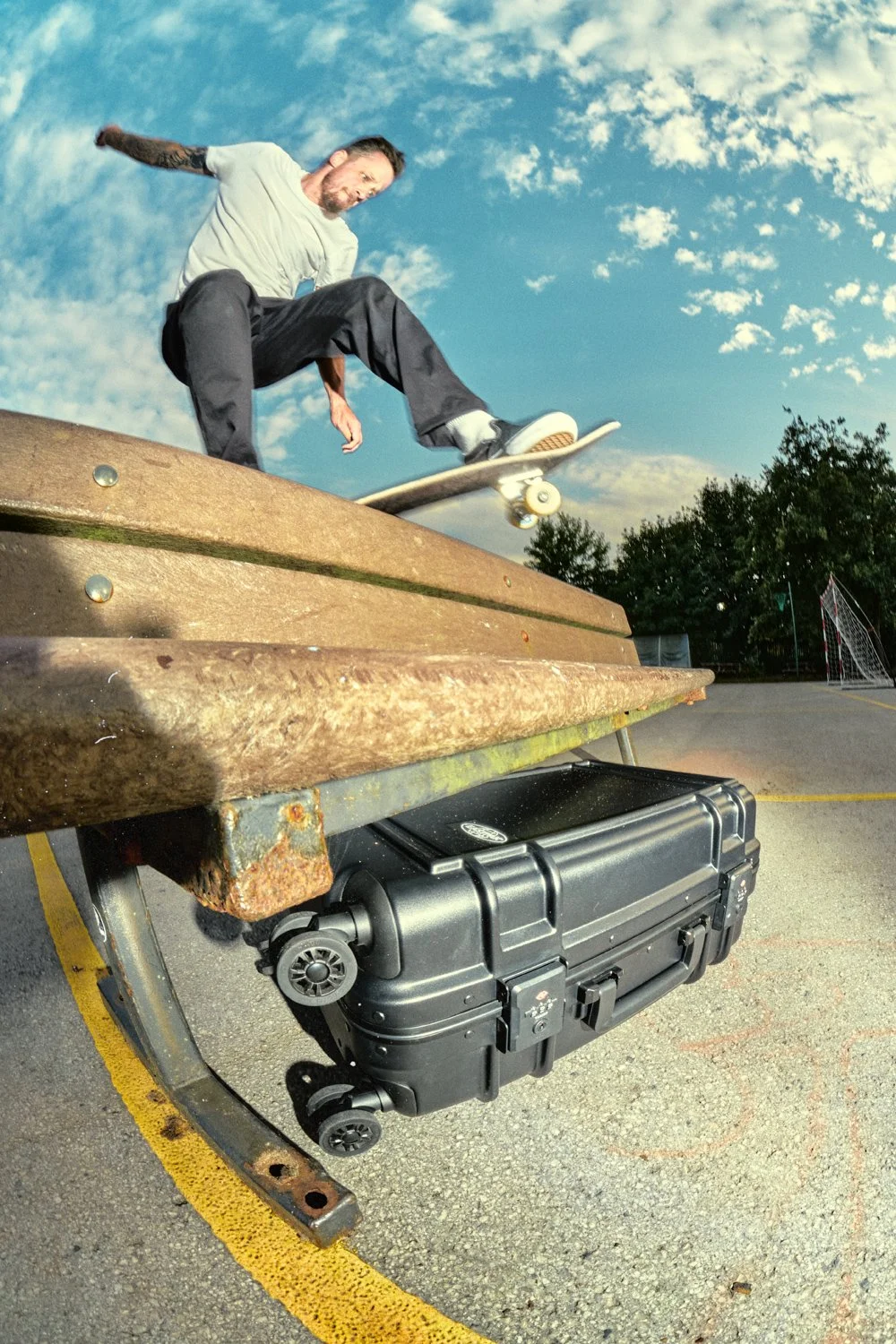 Eastpak Resist'r global campaign photography featuring authentic skateboarding and youth culture documenting the Resist'r travel case in Blackpool, England by commercial photographer Daniel Allison.