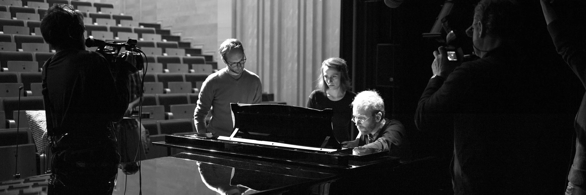 Catherine Kontz reviewing a score.