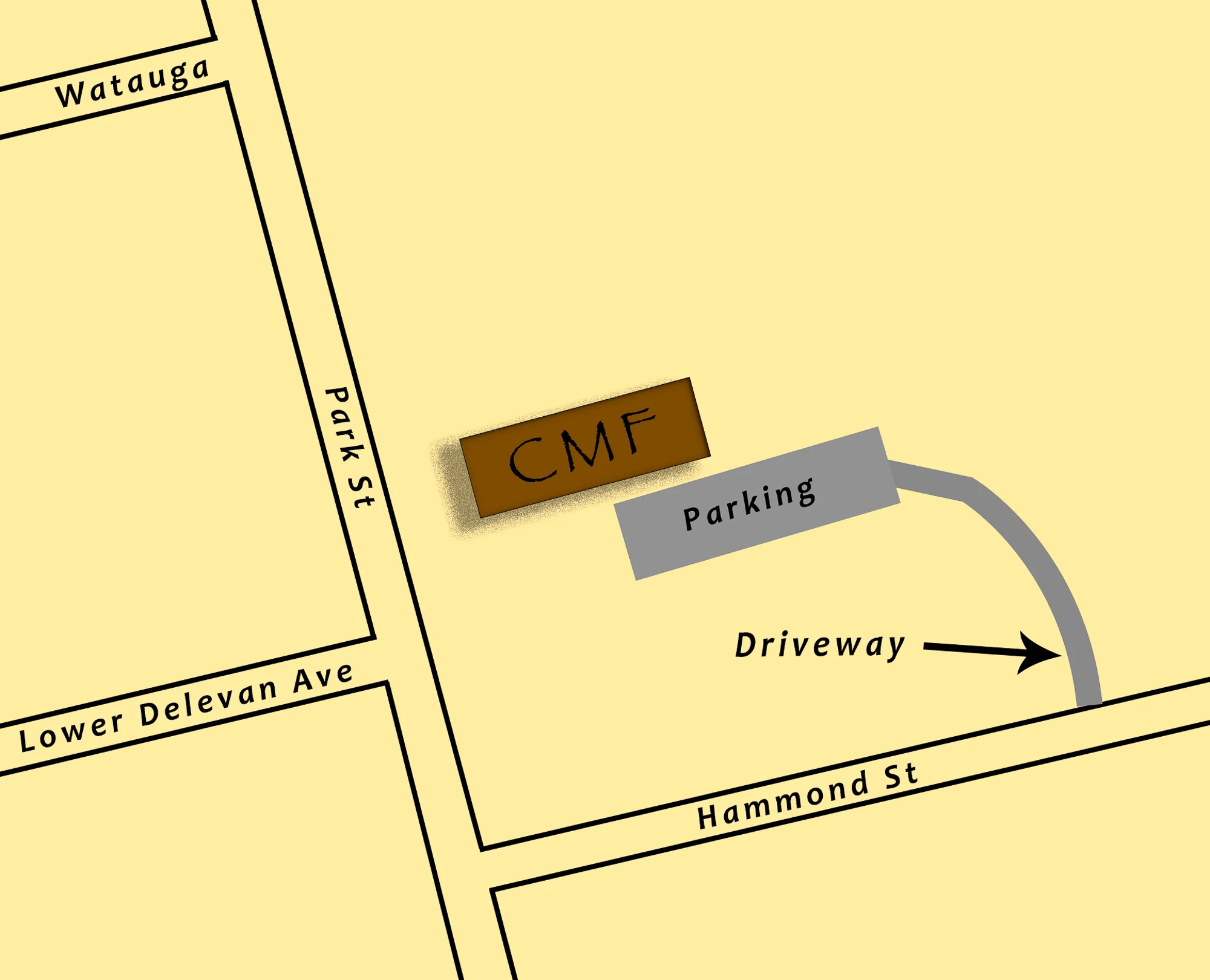 Parking lot entrance is accessed from Hammond St.
