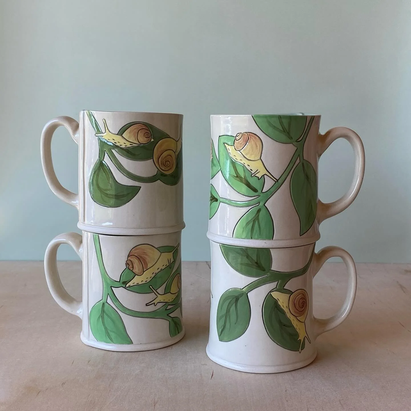 More snail mugs coming to @tennesseecraft fall fair! 
The festival starts at 10am tomorrow! 
I hope to see you there. 
.
.
.
.
.
.
.
.
.
#slabpottery #handmademugs #snail #handmade #pottery #functionalart #inspiredbynature