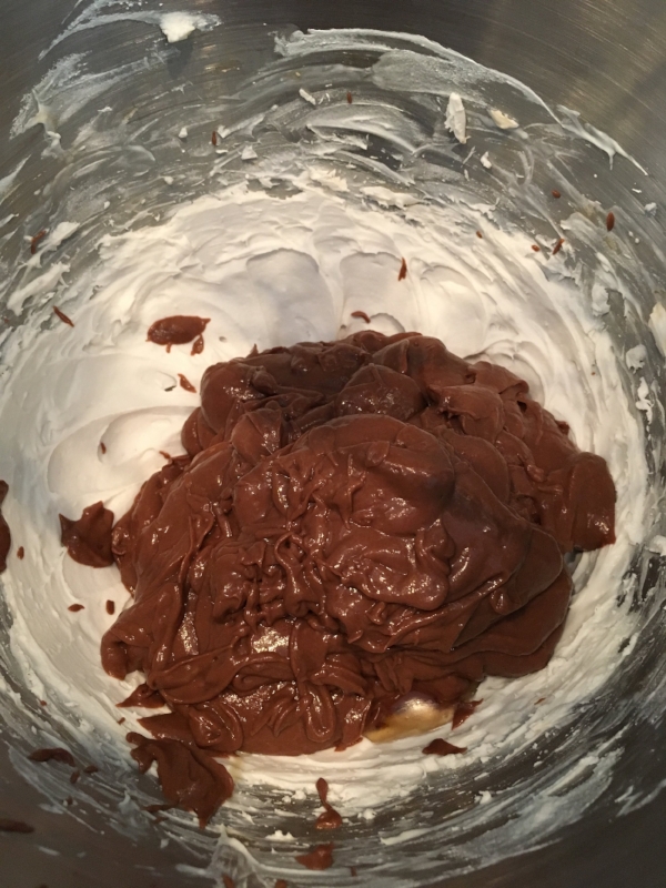 Added the chocolate pudding to the whipped cream. 