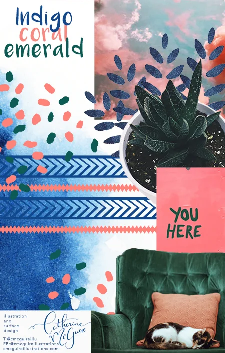 Catherine McGuire indigo coral emerald mood board.jpg