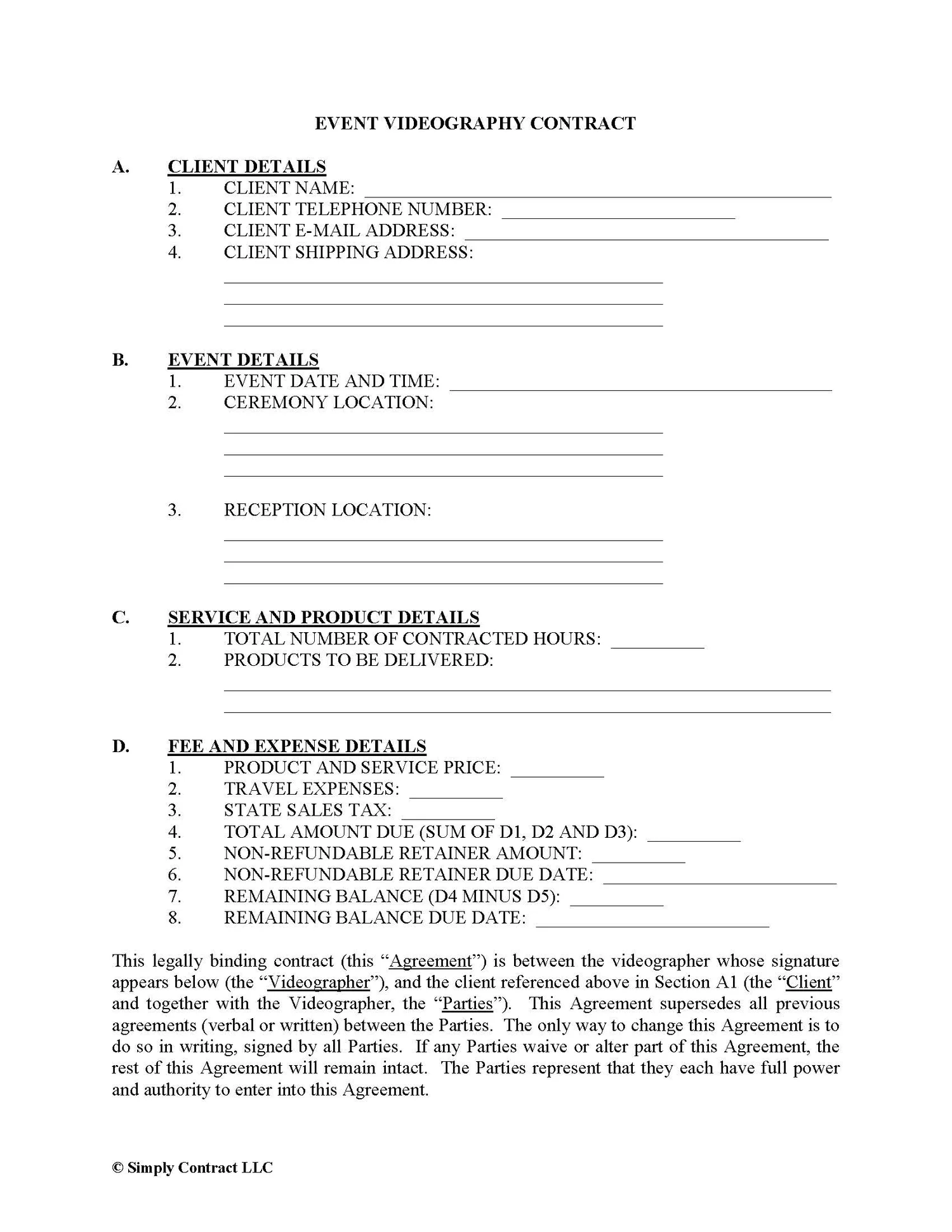 Videography Contract — Simply Contract videography-contract-simply-contract