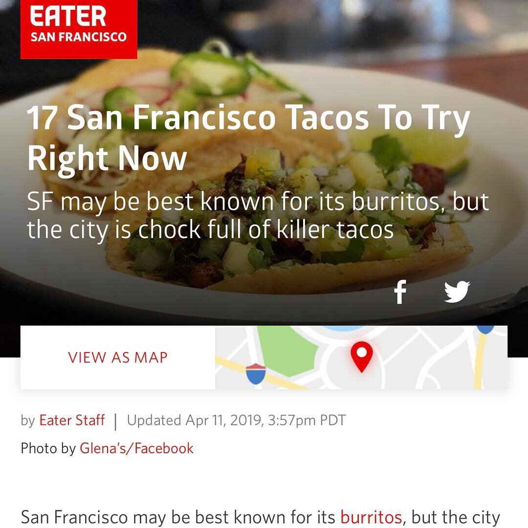 Mama we made it !!!!! 💛🌮✨ &mdash;&mdash;&mdash;&mdash;&mdash;&mdash;&mdash;&mdash;&mdash;&mdash;&mdash;&mdash;&mdash;&mdash;-
Top 3 for BEST TACOS TO TRY RIGHT NOW @eater_sf &mdash;&mdash;&mdash;&mdash;&mdash;&mdash;&mdash;&mdash;&mdash;&mdash;&mda