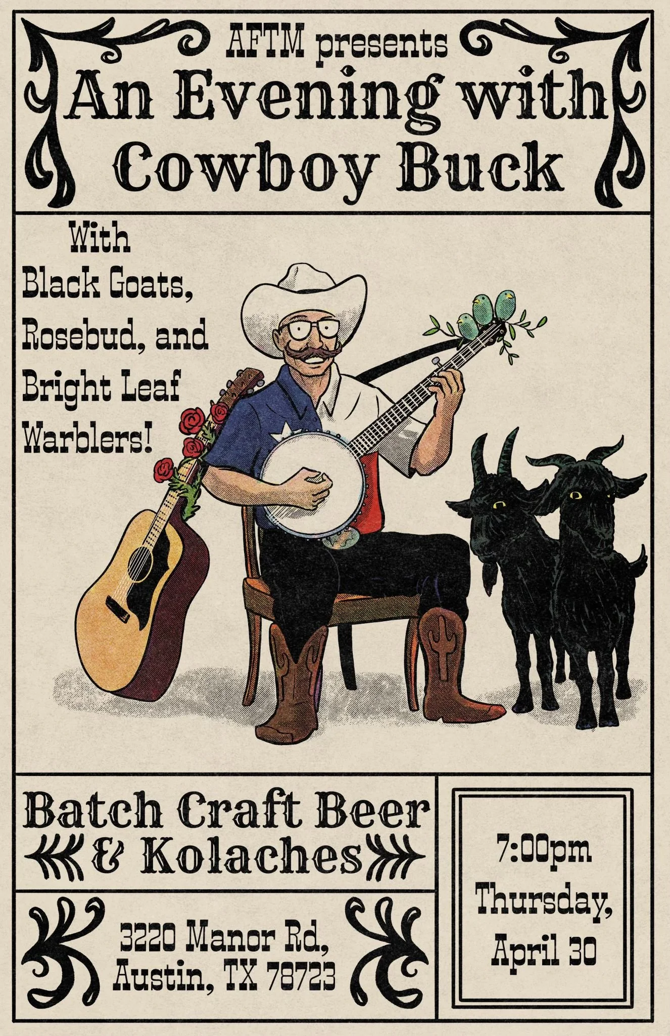 AFTM Presents: An Evening with Cowboy Buck ft Black Goats, Rosebud, Bright Leaf Warblers