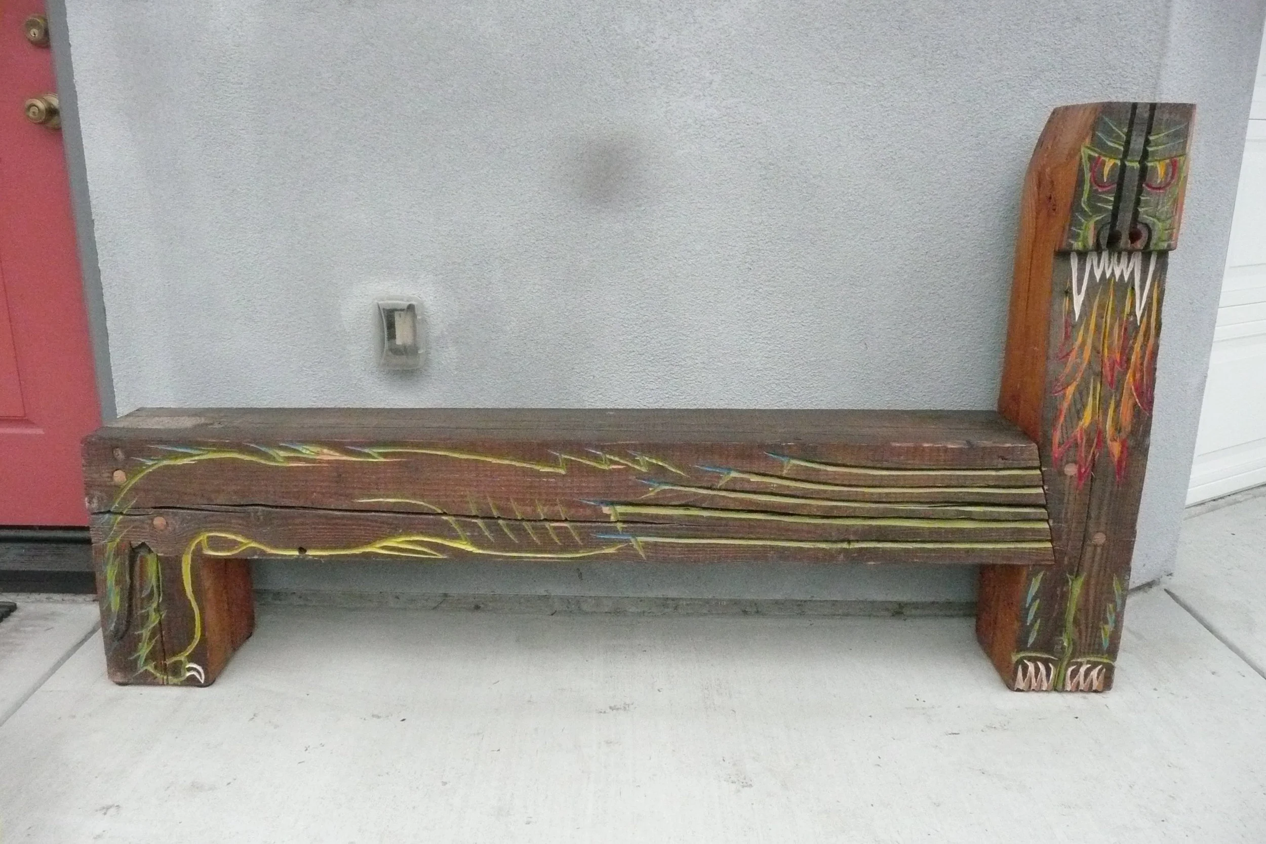  Timber framed “Dragon Bench” of 9 x 9 douglas fir old barn beams. 