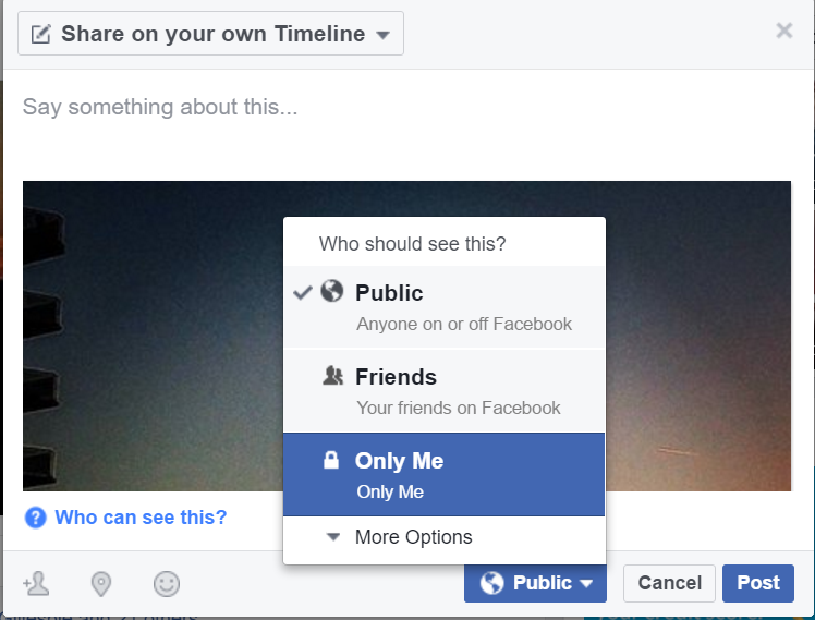 After clicking "Share" you will be given the option to change the viewing audience of your post.&nbsp;