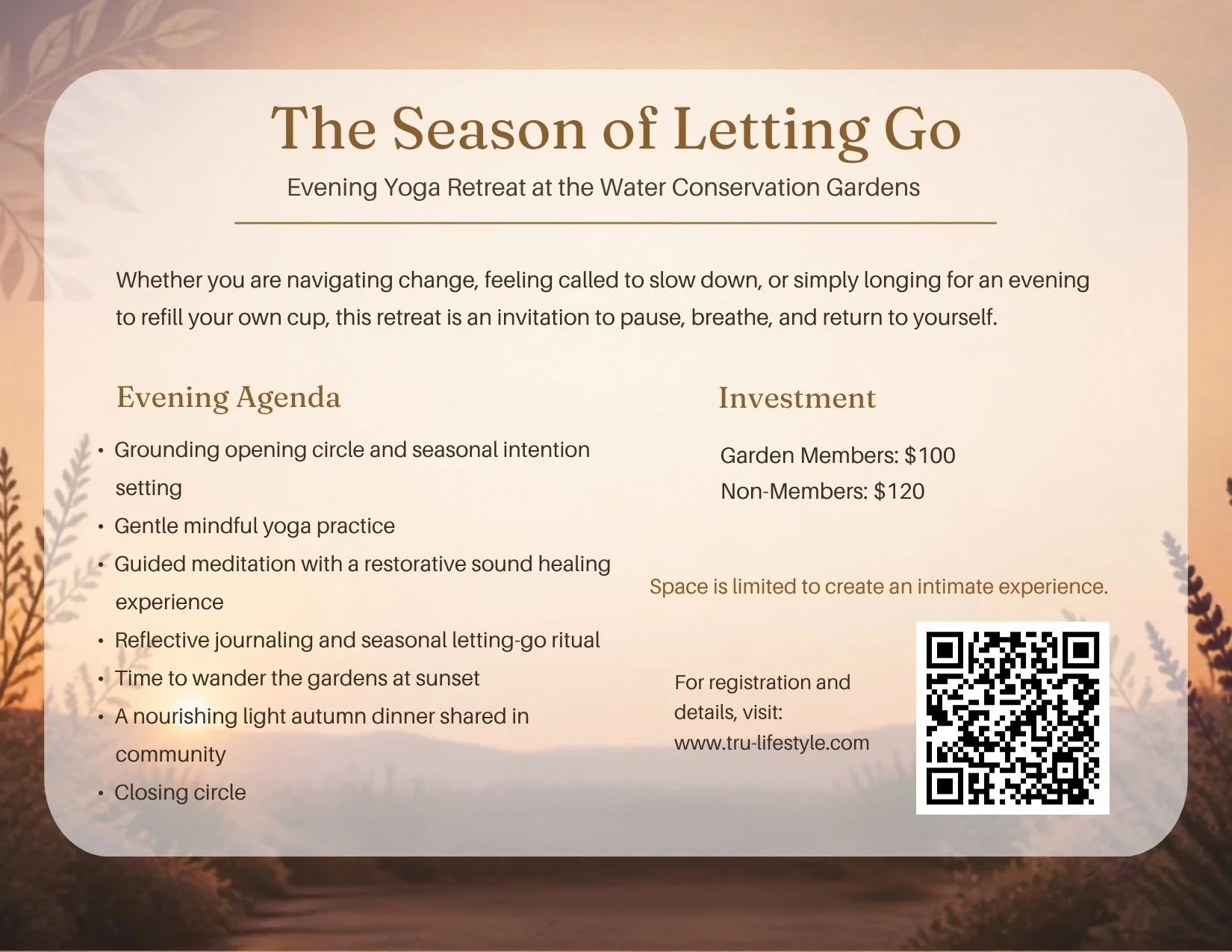 Non-Garden Member Season of Letting Go - evening yoga retreat 9/1926