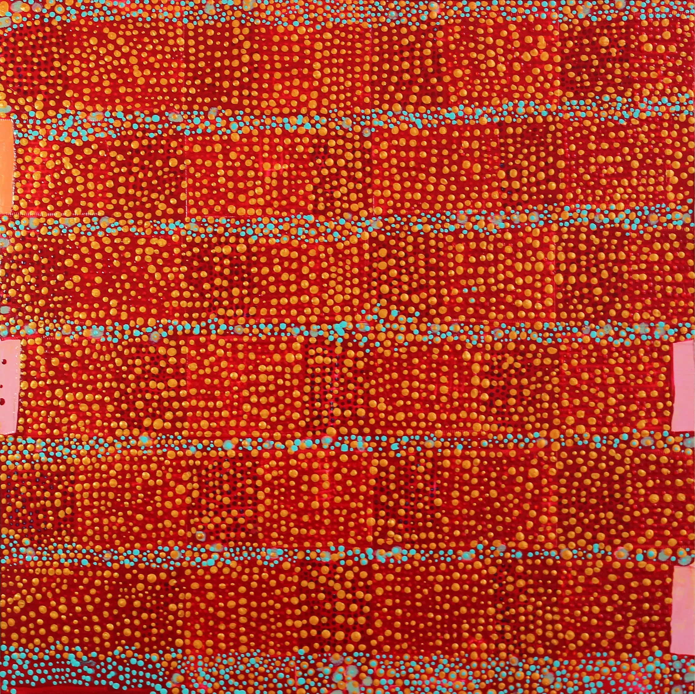 In The Gap mixed media on panel 16 X 16" 2015