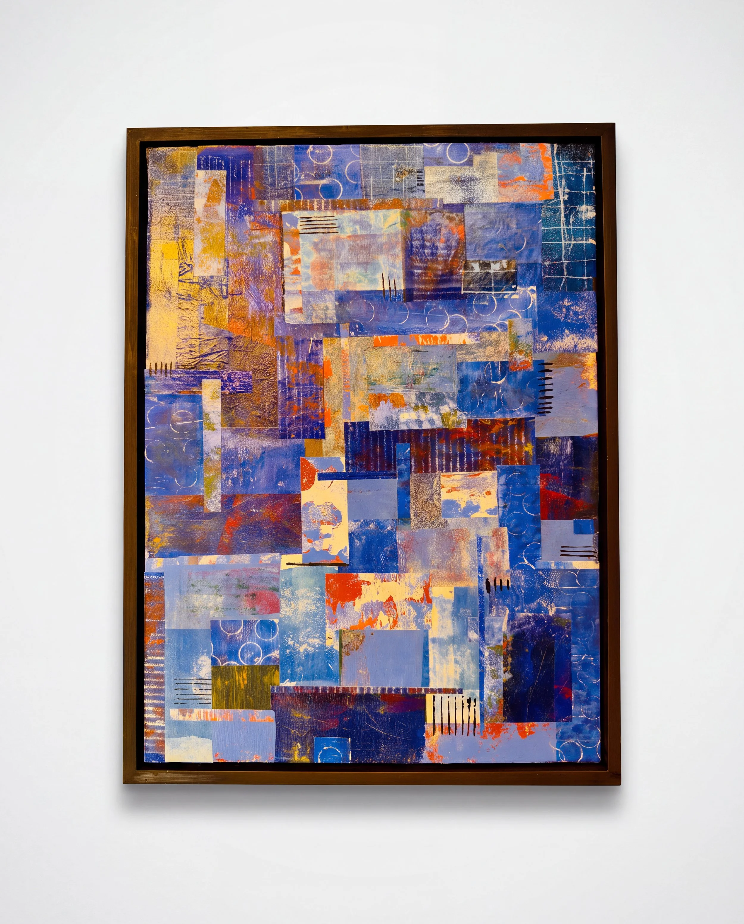 September Sky, 2026. Monoprint and mixed media on canvas, 36 × 24 in. (91 × 61 cm). Available: Inquire.