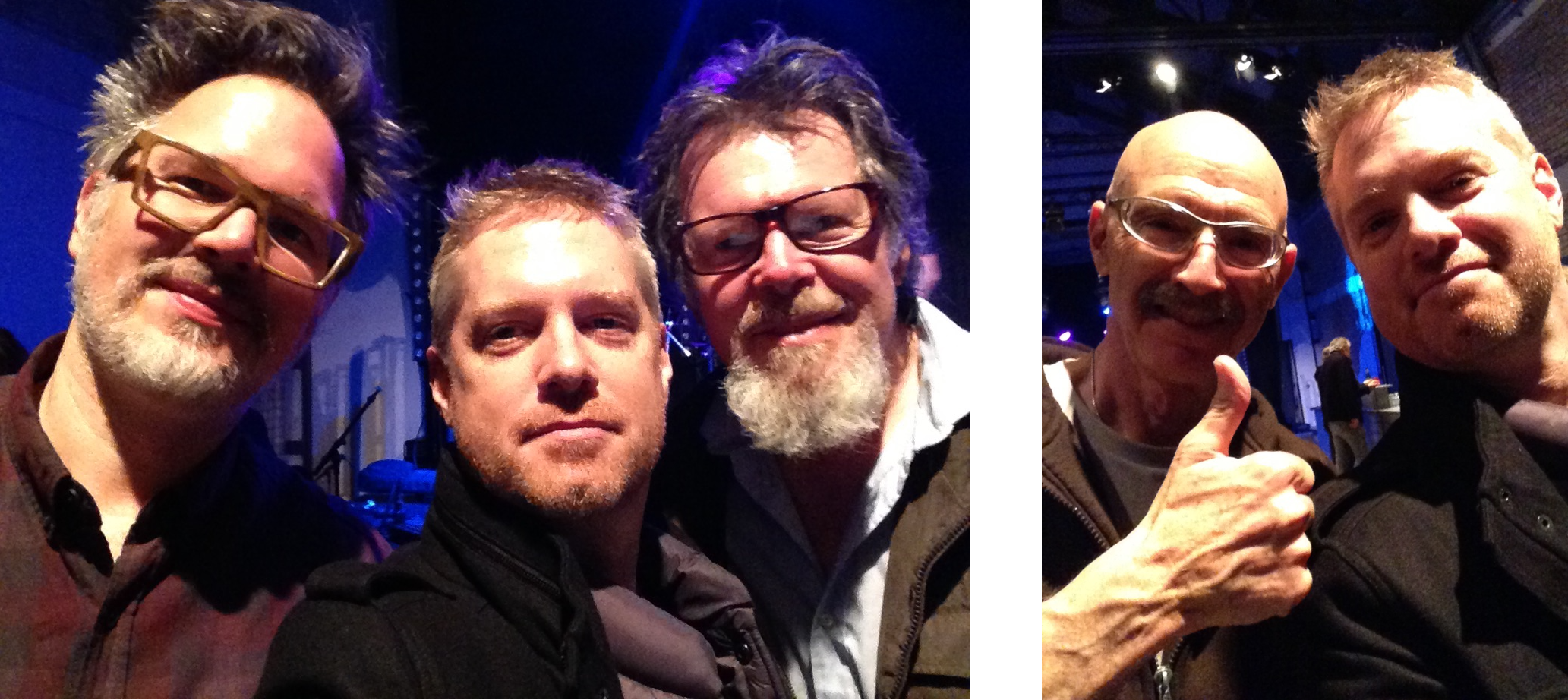Stick Men!!! - LEFT: Markus Reuter, myself, and Pat Mastelotto. RIGHT: The one and only, my hero, Tony Levin and little old me!