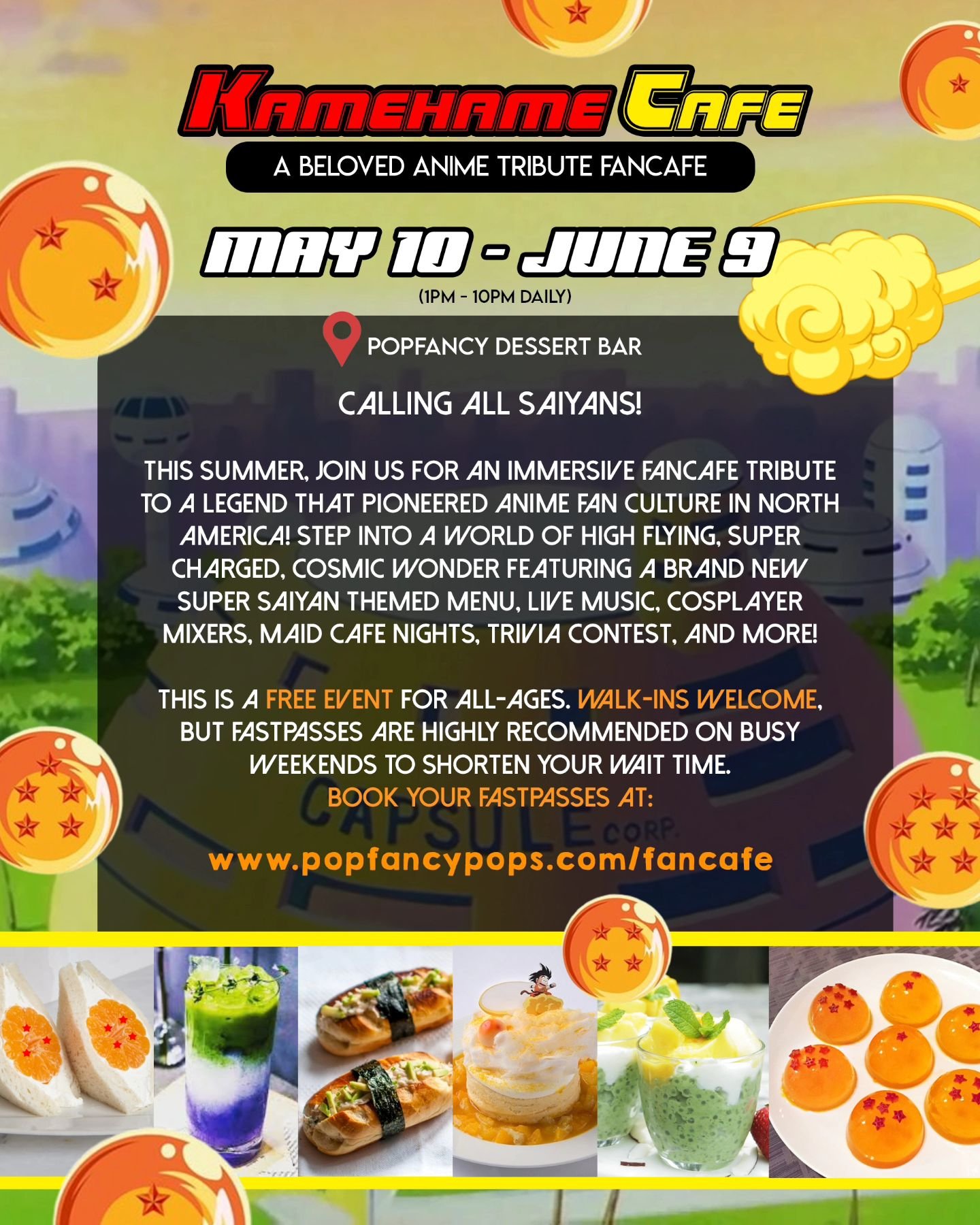 🐲🟠🟠🟠🟠🟠🟠🟠
Attention Saiyans‼️

🐉Join us this May 10 - June 9 for our Kamehame Cafe, a special anime tribute fan cafe. 

💪 Saiyan brothers and sisters, Get ready for an immersive anime pop-up featuring a brand new super saiyan themed menu, li