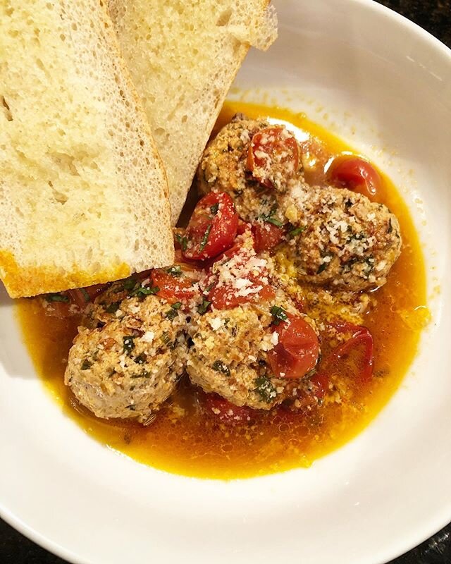 was feeling motivated to try something new tonight! so i pulled out &ldquo;nothing fancy&rdquo; and made @alisoneroman&rsquo;s spicy pork meatballs in brothy tomatoes for the first time. it looked nothing like the picture in the book, but wow - it wa